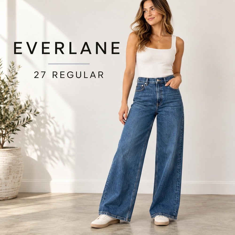 Everlane Way-High Sailor Jean Wide Leg High Rise Women 27 Blue Denim Pants